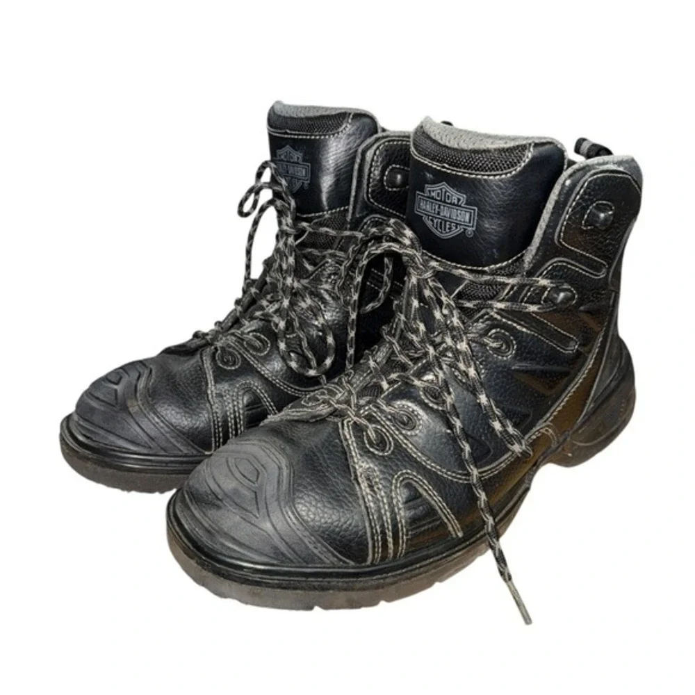 Harley Davidson Motorcycle Leather Mens 10 Pre-Owned Black Boots Foxfield D93344